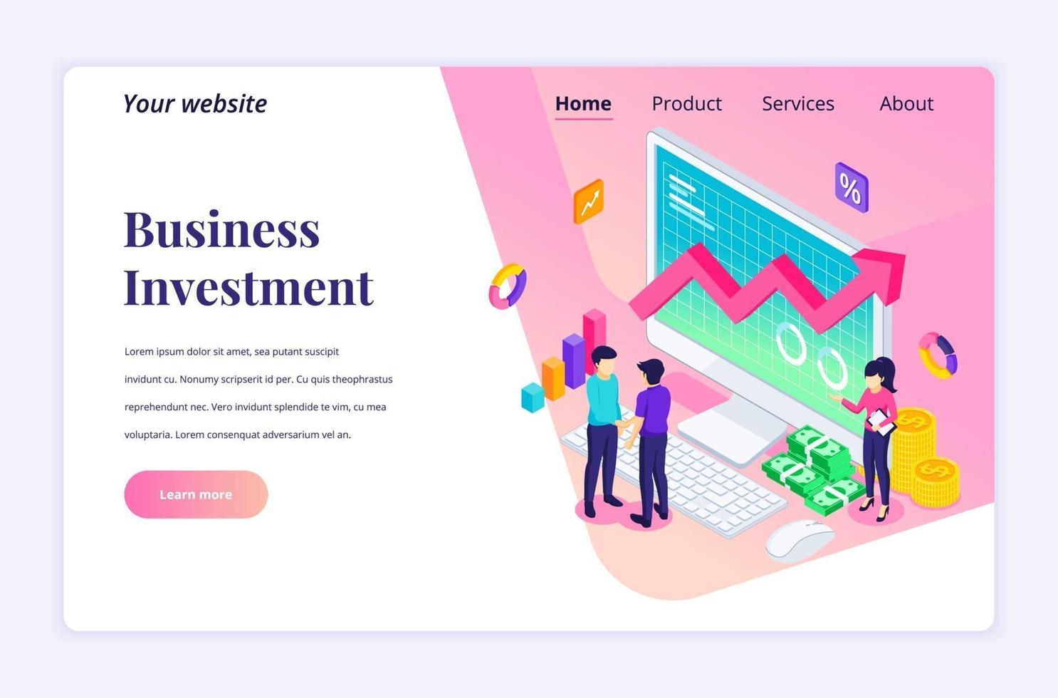 Isometric illustration of a payment and investment agreement